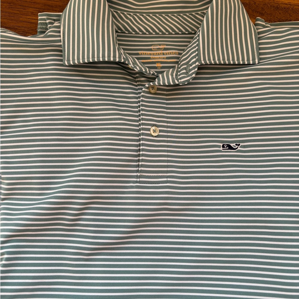 Boys Vineyard Vines Sage Green and White Striped Polo